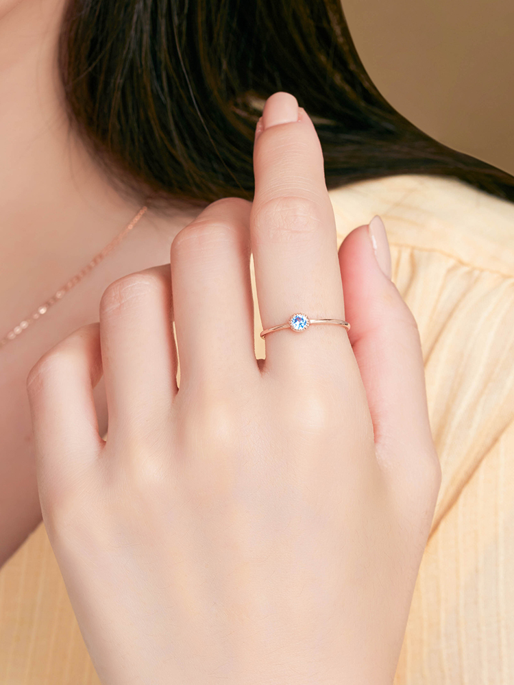 별에서 온 14k 18k 데일리 탄생석 아쿠아마린 여자 반지 브랜드